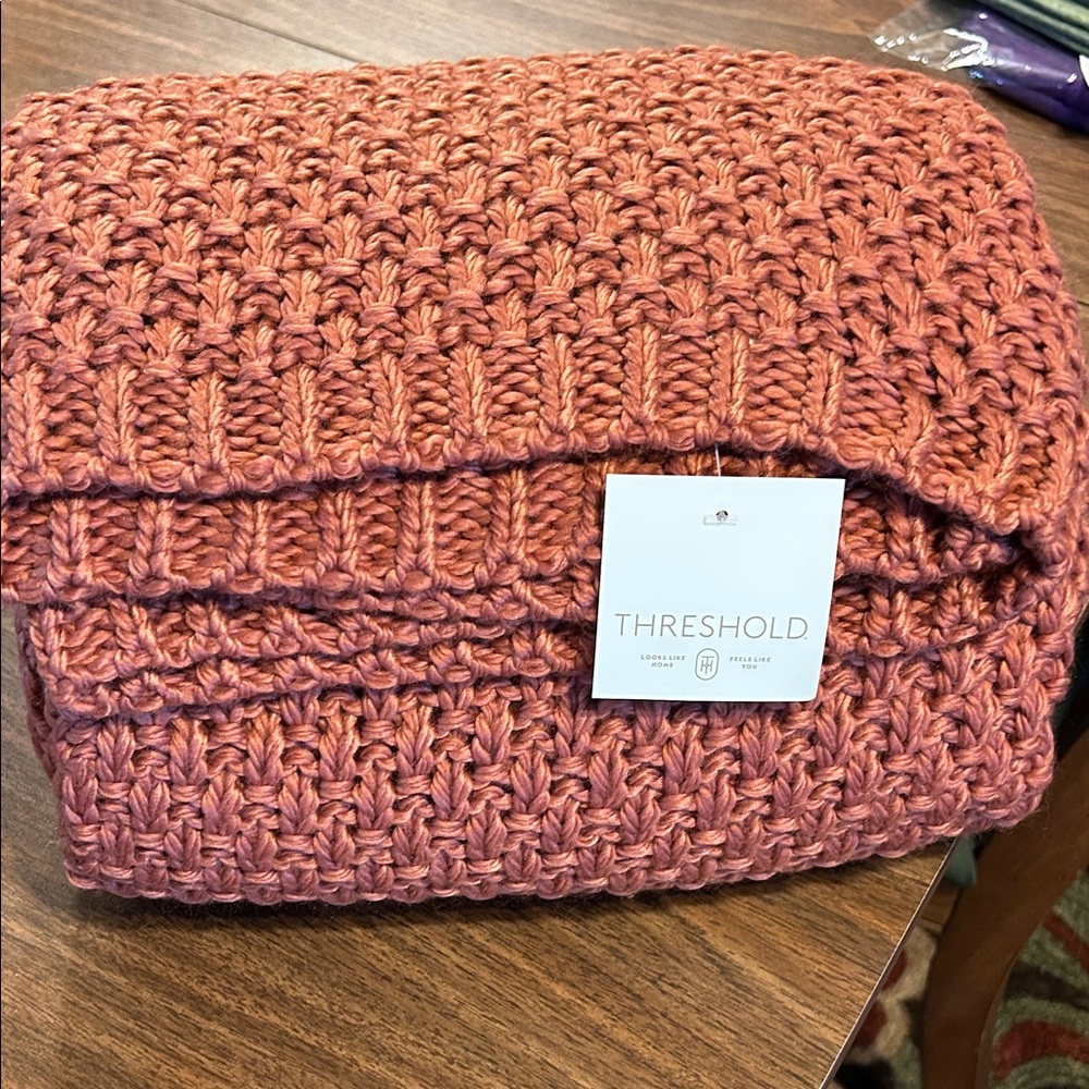 Threshold Knit Blanket in Warm Rust - Picture 7 of 7